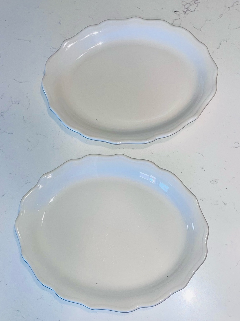 Syracuse China 4-B vintage scalloped oval serving platter set of 2 USA Off White